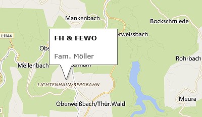 Anfahrt zu Ferienhaus und Ferienwohnung der Fam. Andreas Möller in Lichtenhain an der Bergbahn
